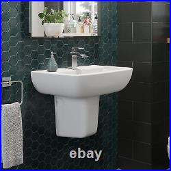 Bathroom Basin Sink Single Tap Hole Semi Pedestal Wall Hung Modern White Curved