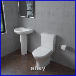 Bathroom Modern Round Close Coupled & BTW ToiletPedestal Basin suite 1 Tap Hole