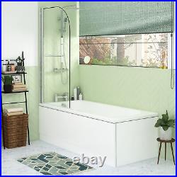 Bathroom Single Ended Bath tub Straight Acrylic Gloss White Rail Screen Modern