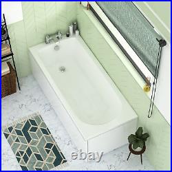 Bathroom Single Ended Bath tub Straight Acrylic Gloss White Square Screen Modern