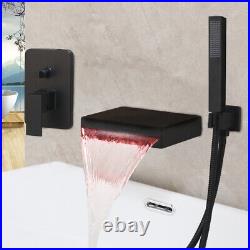 Black LED Widespread Waterfall Bathtub Filler 2-Way Mixer Valve Hand Shower Taps