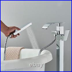 Chrome Floor Mount Bathtub Faucet Free Standing Tub Mixer Tap Waterfall Spout