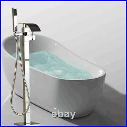 Chrome Floor Mount Bathtub Faucet Free Standing Tub Mixer Tap Waterfall Spout