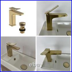 Cold Start Modern Mono Basin Mixer Tap Single Lever Brushed Brass Bathroom Sink