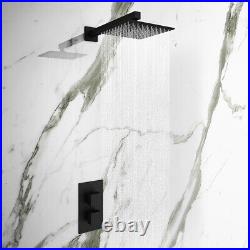 Matt Black Square Waterfall Bathroom Basin Bath Taps Thermostatic Shower Mixers