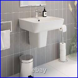 Modern Bathroom Basin Sink Semi Pedestal Set Wall Mounted Single Tap Hole 560mm