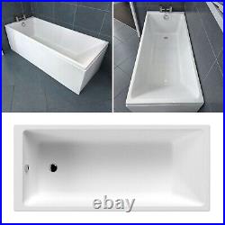 Nuie 1700 x 750mm Thin Edge Straight Single Ended Acrylic Bath Modern Bathroom