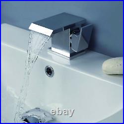 Square Freestanding Bath Shower Mixer Tap & Basin Tap Modern Chrome Luxury Style