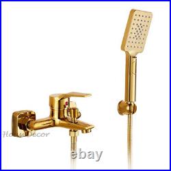 Wall Mounted Gold Brass Single Lever Bathroom Bathtub Hand Shower Mixer Taps Set